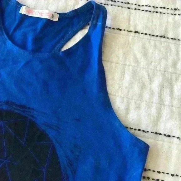 Ardene Blue Geometric  Triangle Handmade Ink Art to Wear Print Tank Top Small - Picture 5 of 10